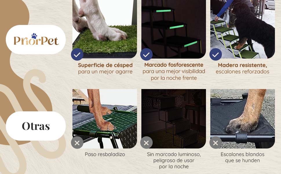 Escada para cães pequenos e grandes - superfície de relva artificial antiderrapante - Adequado para todos os carros - 4 degraus - PetDoctors - Loja Online