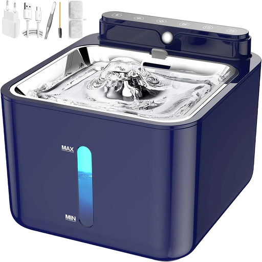 Fonte de água com sensor de movimento, para gatos e cães, 3,2 litros, bateria recarregável de 2600 mAh, bomba e filtro silenciosos (branca ou azul) - PetDoctors - Loja Online