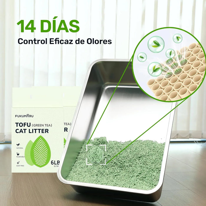 FUKUMARU Areia de tofu CHÁ VERDE para gatos - areia aglomerante para gatos, controlo de odores com aroma de chá verde, livre de pó e fácil de aglomerar, descartável em casa de banho - PetDoctors - Loja Online