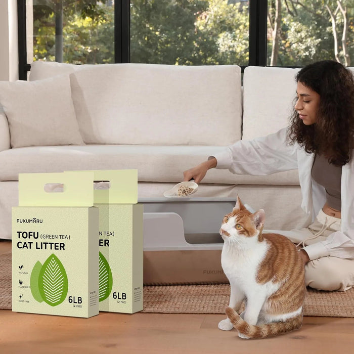 FUKUMARU Areia de tofu CHÁ VERDE para gatos - areia aglomerante para gatos, controlo de odores com aroma de chá verde, livre de pó e fácil de aglomerar, descartável em casa de banho - PetDoctors - Loja Online