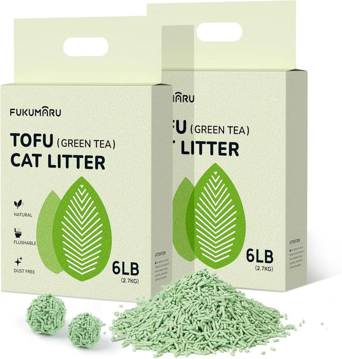FUKUMARU Areia de tofu CHÁ VERDE para gatos - areia aglomerante para gatos, controlo de odores com aroma de chá verde, livre de pó e fácil de aglomerar, descartável em casa de banho - PetDoctors - Loja Online