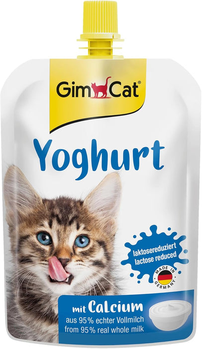 GimCat Iogurte, Snack para gatos, de leite gordo autêntico, com conteúdo reduzido de lactose e cálcio para ossos saudáveis, 1 bolsa (1 x 150 g) - PetDoctors - Loja Online