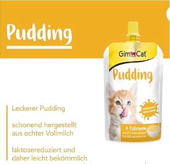 GimCat Pudding com cálcio - Snack para gatos de leite gordo autêntico com teor reduzido de lactose para ossos saudáveis, 1 bolsa (1 x 150 g) - PetDoctors - Loja Online