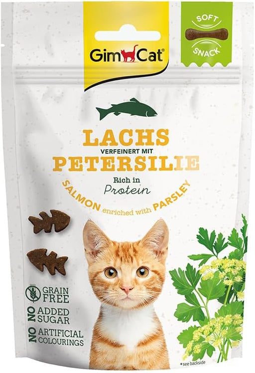 GimCat Soft Snacks salmão com salsa - Golosina macia para gatos, rica em proteínas e sem adição de açúcar, 1 saco (1 x 60 g) - PetDoctors - Loja Online