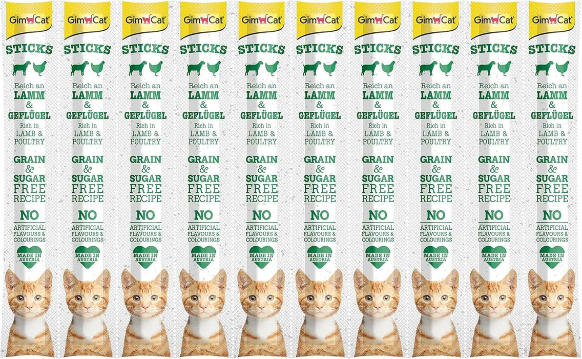 GimCat Sticks cordeiro e aves - palitos suaves para mastigar com alto teor de carne e sem adição de açúcar - 1 multipack (10 sticks) - PetDoctors - Loja Online