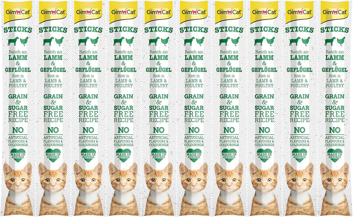Snack Per Gatti GimCat Sticks Pollame - 10 Barrette Morbide, Senza Zuccheri, Alta Percentuale Carne