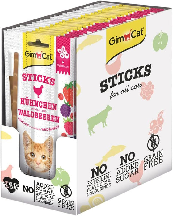 GimCat Superfood Duo - Sticks frango e baga selvagem: lanche macio para mastigar com alto teor de carne e vitaminas - 24 embalagens (24 x 3 sticks=72 sticks) - PetDoctors - Loja Online