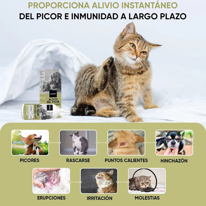 Gotas anti - comichão para cães e gatos 250 ml - ação eficaz contra a comichão, ideal para alergias a ervas, pólen e alimentos dos seus animais de estimação, alivia a comichão em gatos e cães - PetDoctors - Loja Online