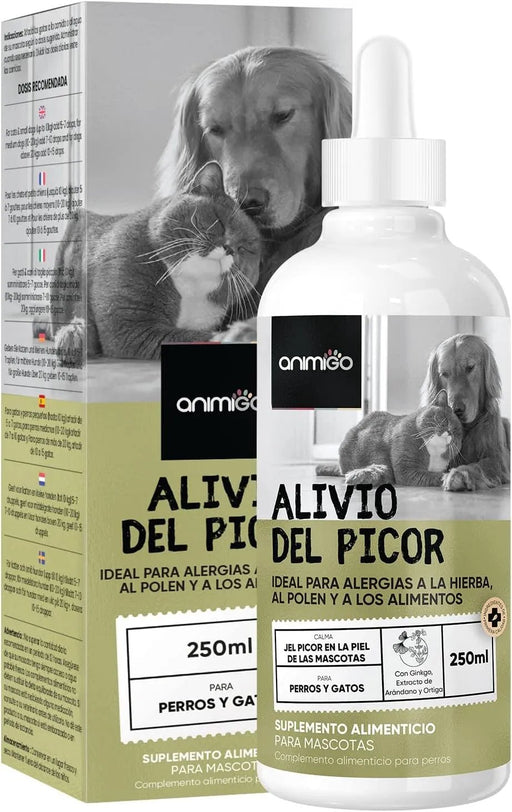 Gotas anti - comichão para cães e gatos 250 ml - ação eficaz contra a comichão, ideal para alergias a ervas, pólen e alimentos dos seus animais de estimação, alivia a comichão em gatos e cães - PetDoctors - Loja Online