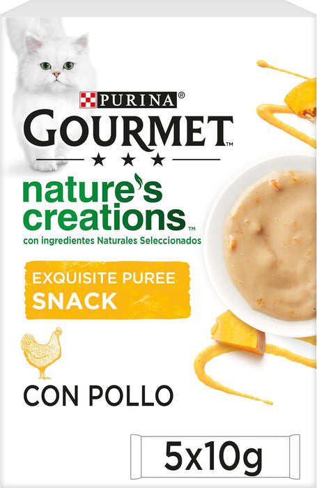 Gourmet Purina Nature's Creations Puree, Snack para Gatos, 11 pacotes de 5 envelopes 10 g = 55 refeições - PetDoctors - Loja Online