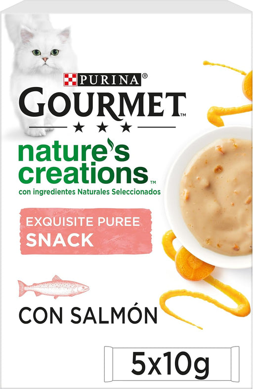 Gourmet Purina Nature's Creations Puree, Snack para Gatos, 11 pacotes de 5 envelopes 10 g = 55 refeições - PetDoctors - Loja Online