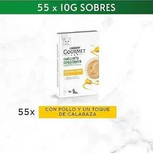 Gourmet Purina Nature's Creations Puree, Snack para Gatos, 11 pacotes de 5 envelopes 10 g = 55 refeições - PetDoctors - Loja Online