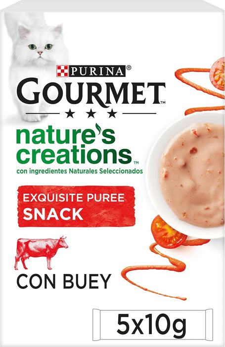 Gourmet Purina Nature's Creations Puree, Snack para Gatos, 11 pacotes de 5 envelopes 10 g = 55 refeições - PetDoctors - Loja Online