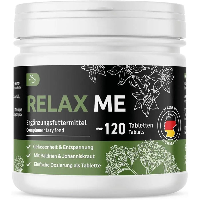 GreenPet Relax Me 120 comprimidos - agente calmante para cães, extra forte, para a ansiedade, o stress, viagens de carro, calmante e relaxante, Valeriana, erva de São João - Made in Germany - PetDoctors - Loja Online