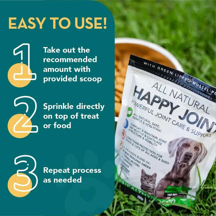 Happy Joint 100% Cuidado natural para cães e gatos - com açafrão e mexilhão de lábios verdes - melhor que os suplementos para articulações com glucosamina (160 Doses) - PetDoctors - Loja Online