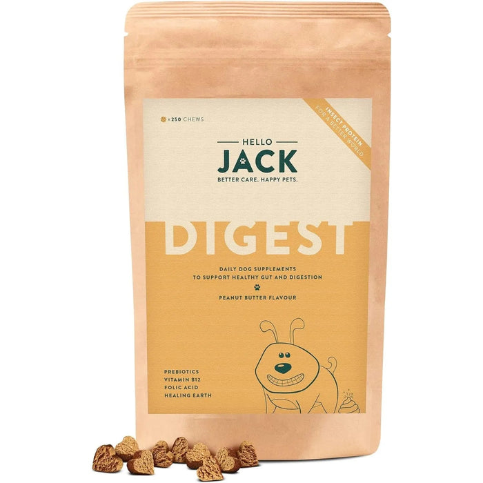 Hello Jack Digest Suplemento para cães - Guloseimas mastigáveis para cães para digestão, saúde intestinal e consistência das fezes - sabor de manteiga de amendoim - PetDoctors - Loja Online