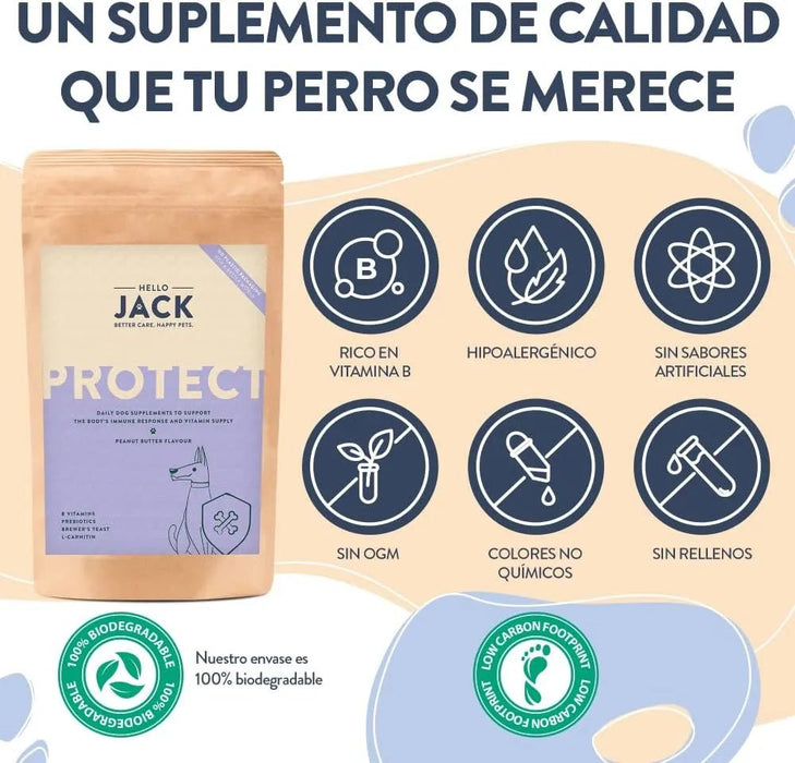 Hello Jack Protect Suplemento diário para cães - guloseimas misturáveis para apoio imunológico, vitalidade e saúde em geral - sabor de manteiga de amendoim - PetDoctors - Loja Online