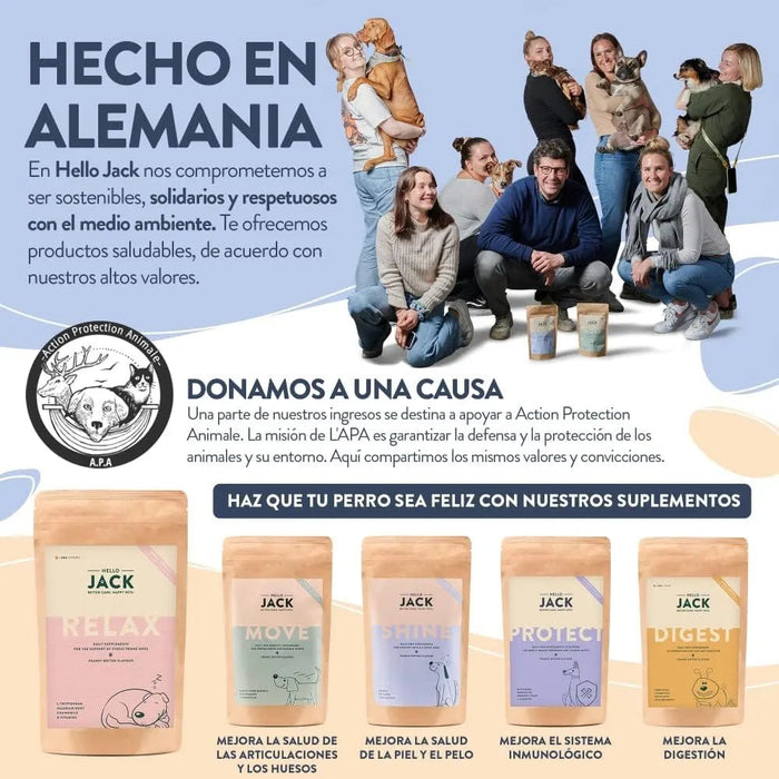 Hello Jack Relax Suplemento diário para cães - tranquilizante mastigáveis para cães e cachorros, para aliviar o stress e o equilíbrio emocional - sabor de manteiga de amendoim - PetDoctors - Loja Online