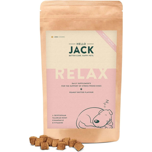 Hello Jack Relax Suplemento diário para cães - tranquilizante mastigáveis para cães e cachorros, para aliviar o stress e o equilíbrio emocional - sabor de manteiga de amendoim - PetDoctors - Loja Online