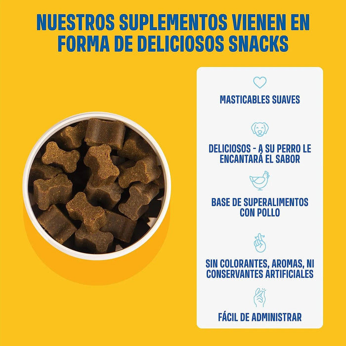 Hip and Joint - Anca e Articulações - Antiartrose - complemento alimentar para cães, altamente concentrado - MSM, mexilhão de lábios verde, glucosamina - 60 golosinas de frango, 270 g - PetDoctors - Loja Online