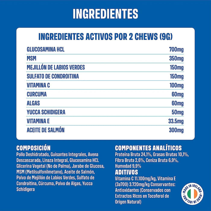 Hip and Joint - Anca e Articulações - Antiartrose - complemento alimentar para cães, altamente concentrado - MSM, mexilhão de lábios verde, glucosamina - 60 golosinas de frango, 270 g - PetDoctors - Loja Online