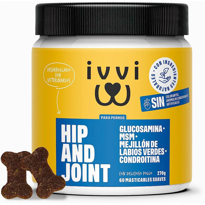 Hip and Joint - Anca e Articulações - Antiartrose - complemento alimentar para cães, altamente concentrado - MSM, mexilhão de lábios verde, glucosamina - 60 golosinas de frango, 270 g - PetDoctors - Loja Online