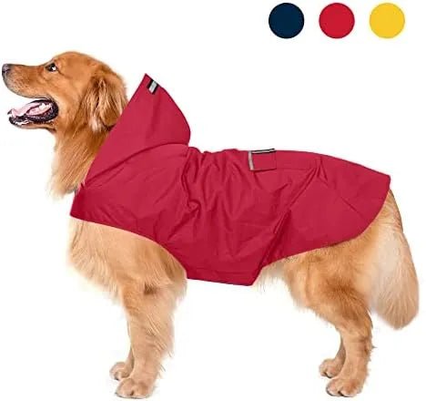 Impermeável para cães médios e grandes com capuz e gola, tiras refletoras de segurança, tecido ultraleve, respirável - PetDoctors - Loja Online