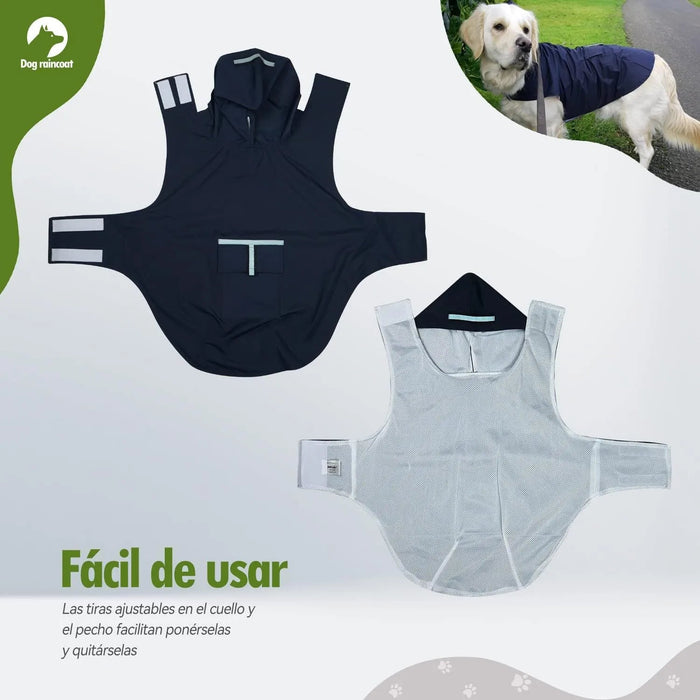 Impermeável para cães médios e grandes com capuz e gola, tiras refletoras de segurança, tecido ultraleve, respirável - PetDoctors - Loja Online