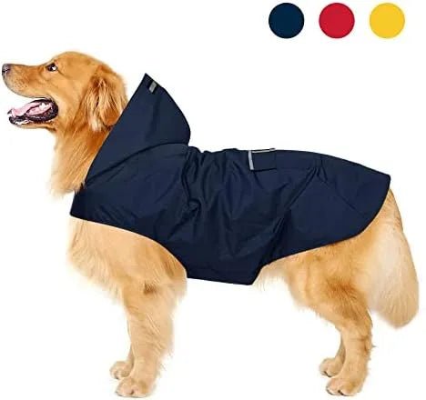 Impermeável para cães médios e grandes com capuz e gola, tiras refletoras de segurança, tecido ultraleve, respirável - PetDoctors - Loja Online