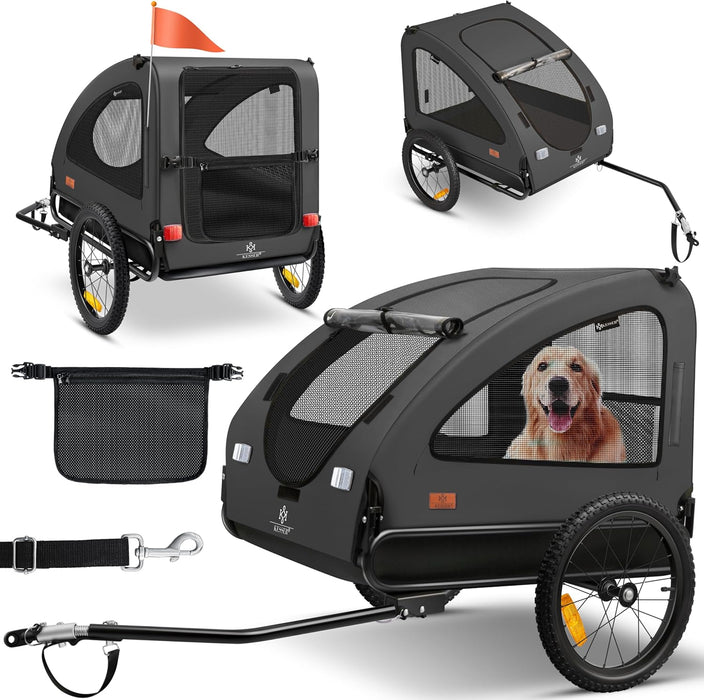 KESSER® reboque para bicicleta 2 em 1, para cães, grande aprox. 250 l de volume. Incl. Bandeira e saco, lona Oxford 600D, carga máxima: 45 kg - PetDoctors - Loja Online