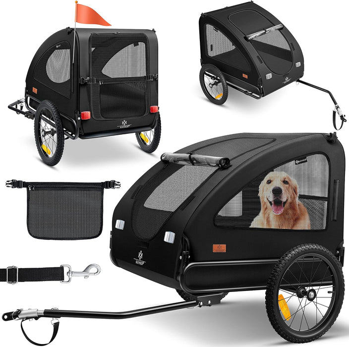 KESSER® reboque para bicicleta 2 em 1, para cães, grande aprox. 250 l de volume. Incl. Bandeira e saco, lona Oxford 600D, carga máxima: 45 kg - PetDoctors - Loja Online