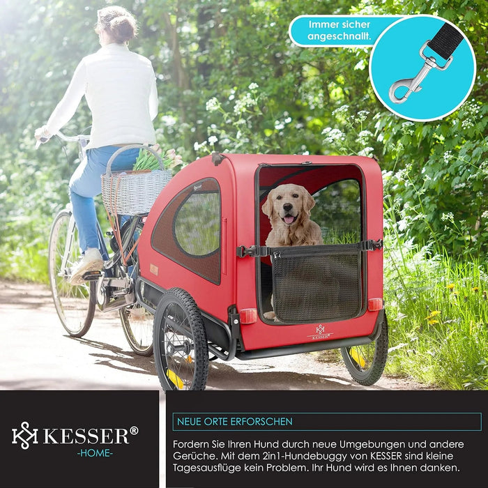 KESSER® reboque para bicicleta 2 em 1, para cães, grande aprox. 250 l de volume. Incl. Bandeira e saco, lona Oxford 600D, carga máxima: 45 kg - PetDoctors - Loja Online