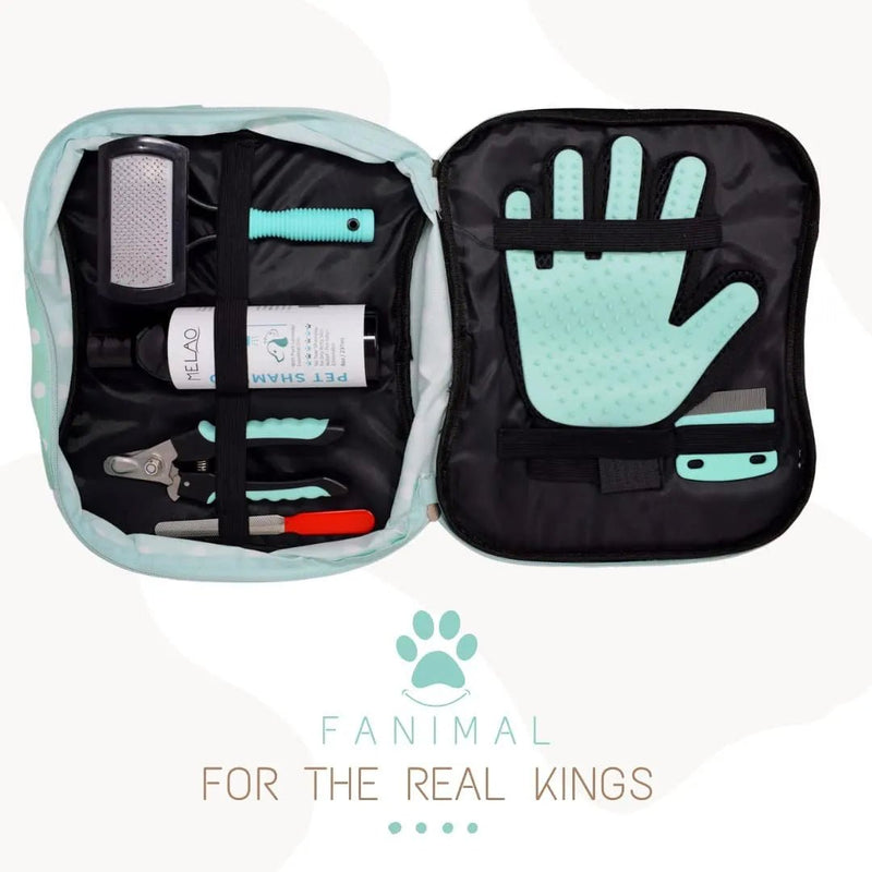 Kit 5 em 1 de limpeza para Cães e Gatos, com Champô, Luva, Escova de dupla face, Lima e Corta - unhas - PetDoctors - Loja Online