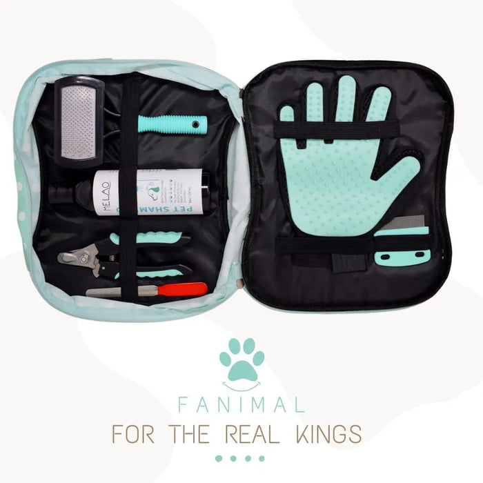Kit 5 em 1 de limpeza para Cães e Gatos, com Champô, Luva, Escova de dupla face, Lima e Corta - unhas - PetDoctors - Loja Online