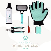 Kit 5 em 1 de limpeza para Cães e Gatos, com Champô, Luva, Escova de dupla face, Lima e Corta - unhas - PetDoctors - Loja Online