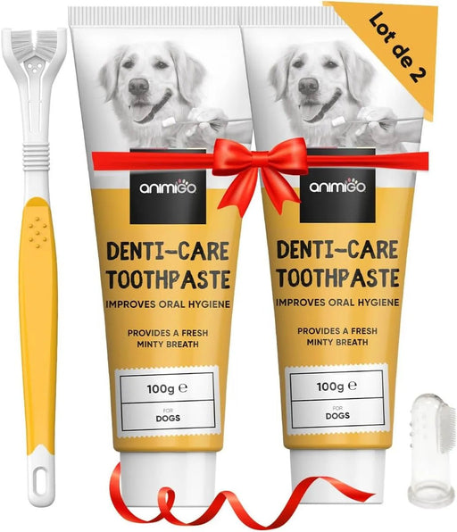 Kit Pasta Dentífrica para Cães 2x100 gramas Sabor a Menta + Escova de dentes 3 cabeças + 1 Dedeira - Anti Tártaro, Anti Mau Hálito - Cuidado orail para cães - PetDoctors - Loja Online