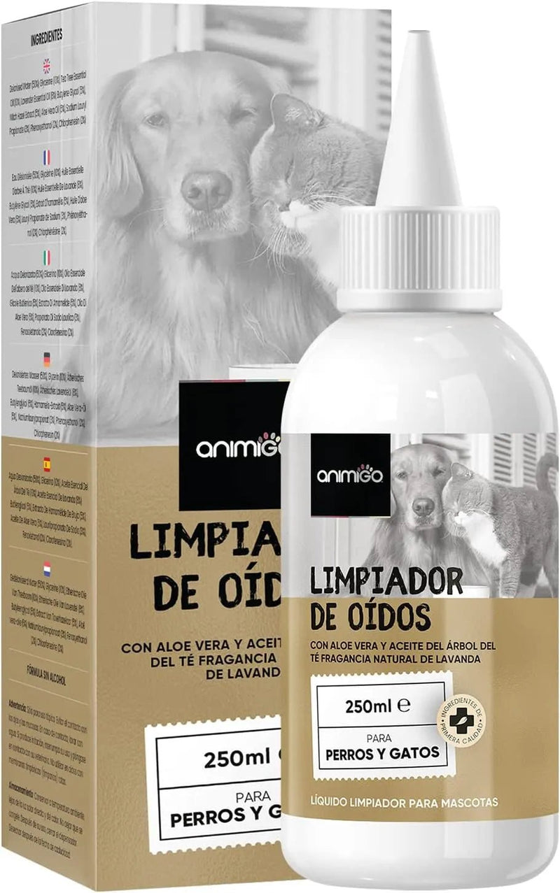 Limpador de ouvidos para cães e gatos (250 ml em gotas) - natural, com aloé vera e lavanda, sem álcool - PetDoctors - Loja Online