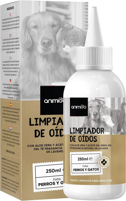 Limpador de ouvidos para cães e gatos (250 ml em gotas) - natural, com aloé vera e lavanda, sem álcool - PetDoctors - Loja Online