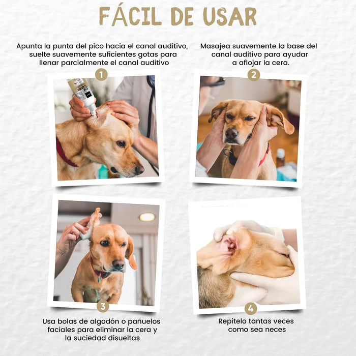 Limpador de ouvidos para cães e gatos (250 ml em gotas) - natural, com aloé vera e lavanda, sem álcool - PetDoctors - Loja Online