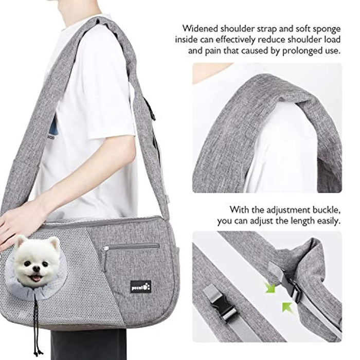 Mala / Transportadora a tiracolo pequena para cães ou gatos, com corda de segurança anti - queda (Cães ou Gatos até 6 kg) (cinzento) - PetDoctors - Loja Online
