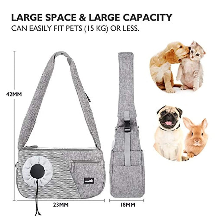 Mala / Transportadora a tiracolo pequena para cães ou gatos, com corda de segurança anti - queda (Cães ou Gatos até 6 kg) (cinzento) - PetDoctors - Loja Online