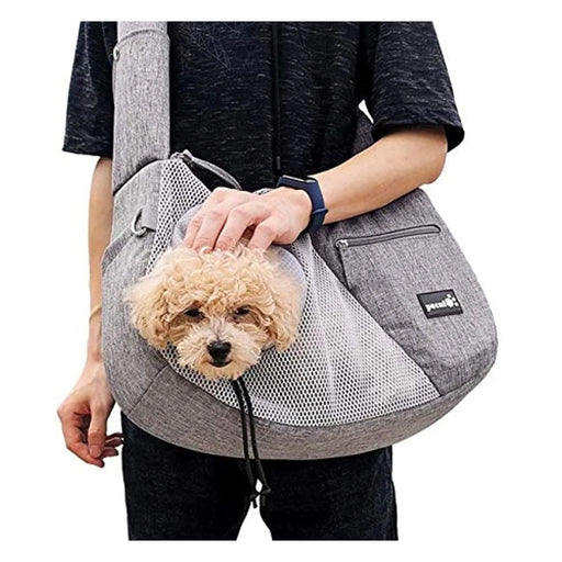 Mala / Transportadora a tiracolo pequena para cães ou gatos, com corda de segurança anti - queda (Cães ou Gatos até 6 kg) (cinzento) - PetDoctors - Loja Online