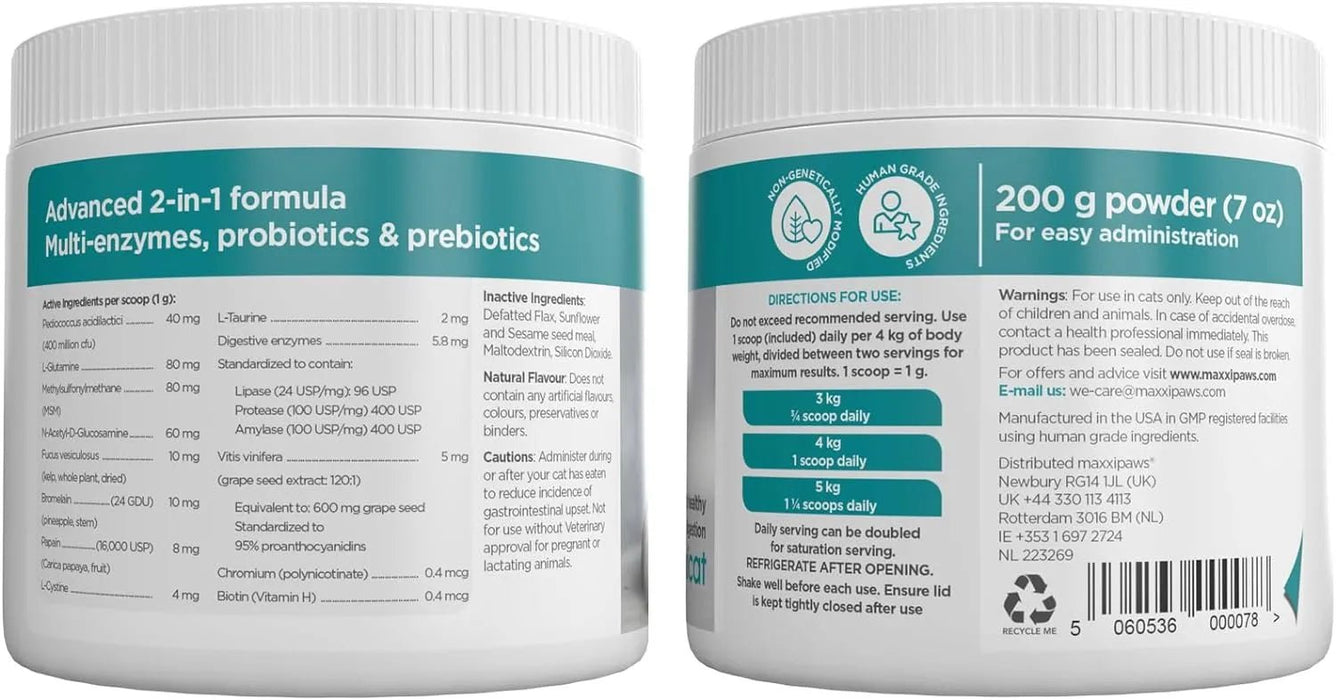 maxxidigest Probióticos, prebióticos e enzimas digestivas para gatos - Ajuda avançada à digestão felina e ao sistema imunitário, sem pó OGM - PetDoctors - Loja Online