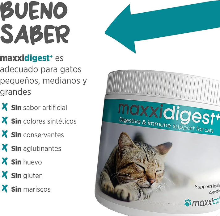 maxxidigest Probióticos, prebióticos e enzimas digestivas para gatos - Ajuda avançada à digestão felina e ao sistema imunitário, sem pó OGM - PetDoctors - Loja Online