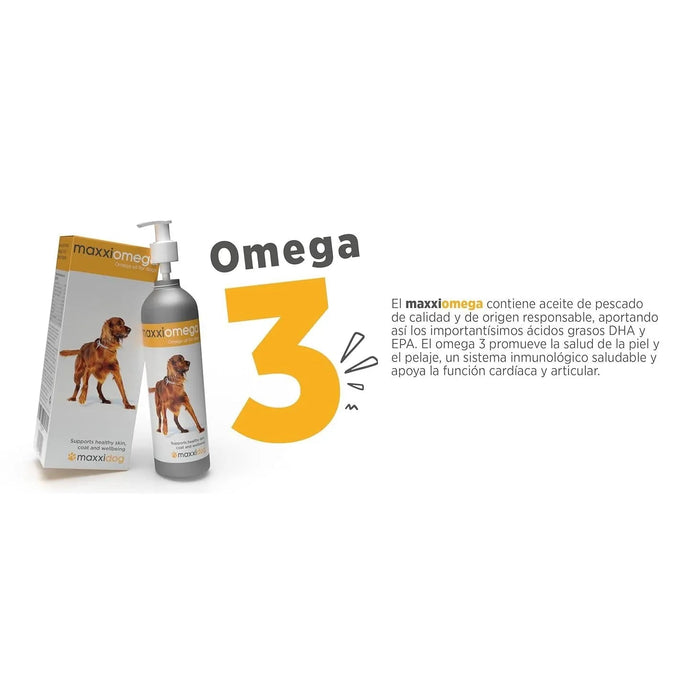 maxxiomega Suplemento em óleo para cães, com bomba de dosagem para fácil administração, ómega 3, 6, 9 e vitaminas A, D, E e biotina | para pele saudável e pêlo brilhante (296 ml) - PetDoctors - Loja Online