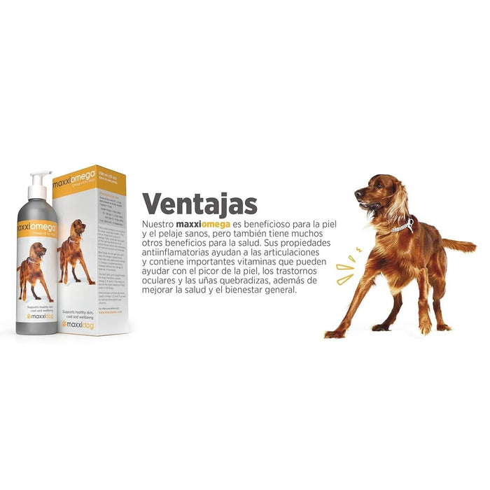 maxxiomega Suplemento em óleo para cães, com bomba de dosagem para fácil administração, ómega 3, 6, 9 e vitaminas A, D, E e biotina | para pele saudável e pêlo brilhante (296 ml) - PetDoctors - Loja Online