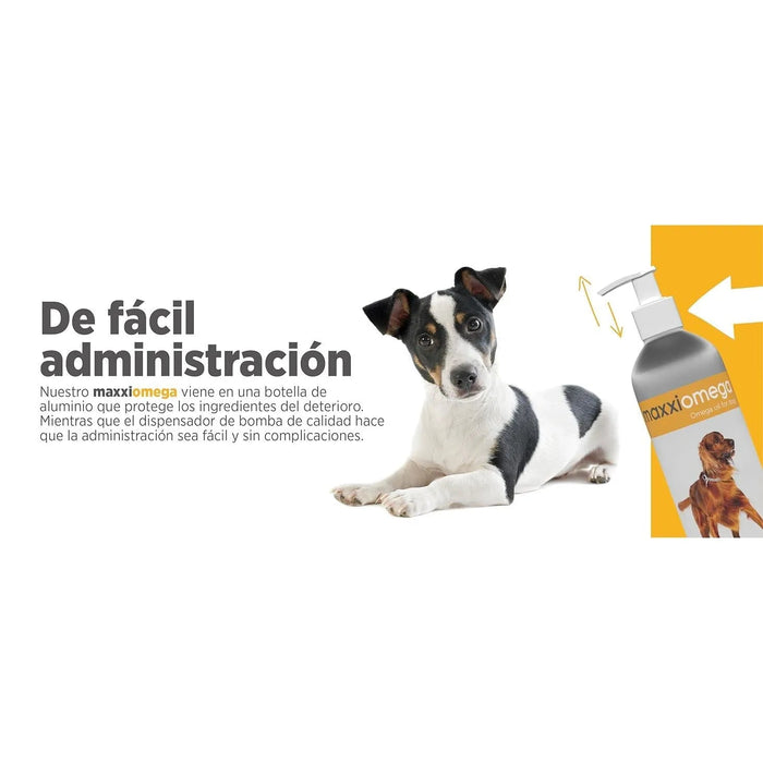 maxxiomega Suplemento em óleo para cães, com bomba de dosagem para fácil administração, ómega 3, 6, 9 e vitaminas A, D, E e biotina | para pele saudável e pêlo brilhante (296 ml) - PetDoctors - Loja Online