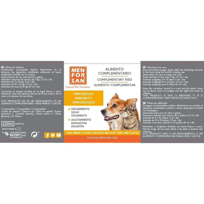 MENFORSAN IMUNITÁRIO Alimento complementar líquido para cães e gatos para reforçar o sistema imunitário | Reforça as defesas | Potencia o sistema imunitário | 120 ml - PetDoctors - Loja Online