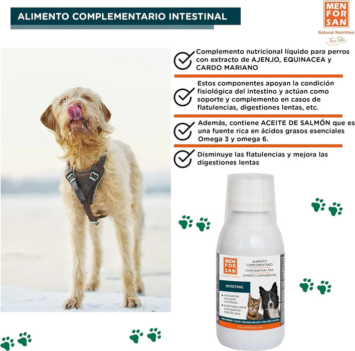 MENFORSAN INTESTINOS Alimento complementar líquido para cães e gatos com problemas intestinais | Melhora as digestões | Evita parasitas internos | 120 ml - PetDoctors - Loja Online