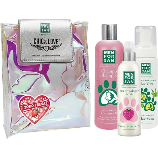 MENFORSAN Pack higiene e beleza para gatos menforsan, champô muito macio gatos 300 ml, colónia morango para gatos de 125 ml, champô em espuma para cães e gatos 200 ml, rico aroma a morangos - PetDoctors - Loja Online